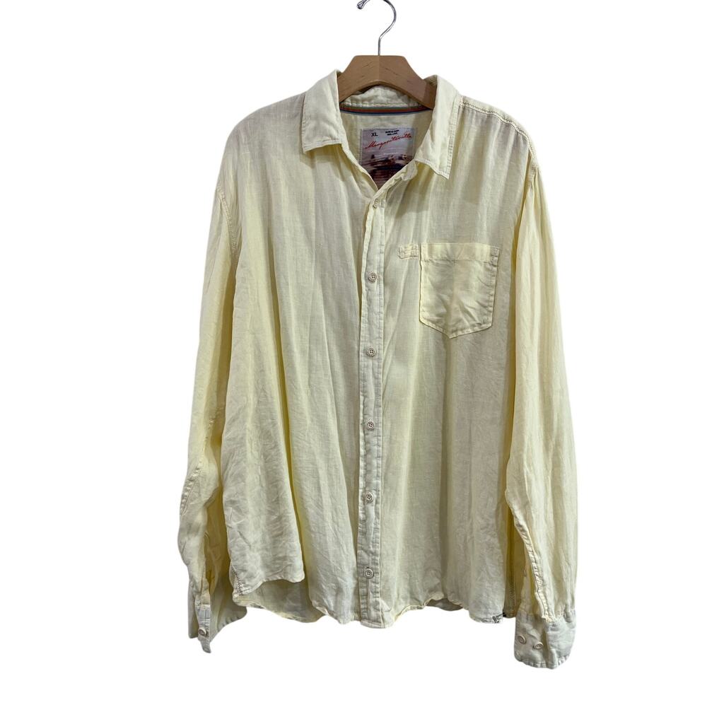 Margaritaville Yellow Linen Button Down Shirt Coastal Resort Mens XL
